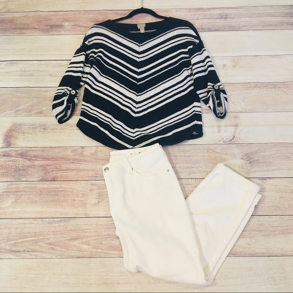 Navy & White Open Weave Pullover